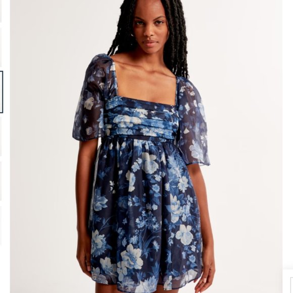 NEW! XS Abercrombie and Fitch Emerson Angel Sleeve Mini Dress Blue Floral - Picture 2 of 4